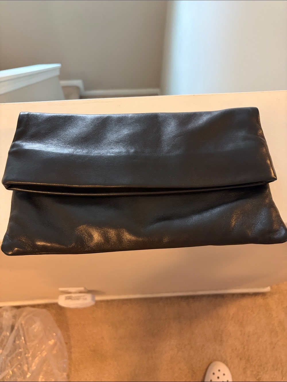 Sseko Black Fold-Over Leather Clutch